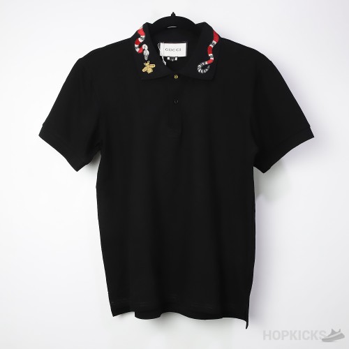 G*cci Snake Embroidery Polo Shirt Black